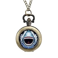 Shark Jaws Attack Vintage Pocket Watch with Chain Arabic Numerals Scale Alloy Pocket Watch Gift