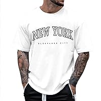 Fashion Letter Printed T-Shirt for Men New York Sleepless City Crewneck Short Sleeve Sport Gym Shirts Pull On