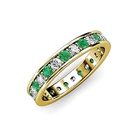 Round Emerald & Diamond Women Eternity Ring Stackable 0.90-1.07 ctw 14K Gold