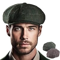 LADYBRO Pack of 2 8 Panel Newsboy Hats for Men Plaid Ivy Tweed Peaky Blinders Hat Cap Men