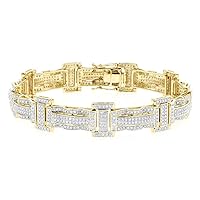 3.25CT.T.W. Round Cut Pave CZ Clear Diamond Tennis Bracelet For Men In 14K Gold Plated 925 Silver (Width: 7/16 in 11mm)