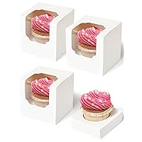 White Single Regular Cupcake Boxes Paper 12 Pack with Insert and Clear Window , Auto-Fold Individual Cupcake Containers for Muffins Pastries