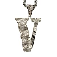 Custom Men Women 925 Italy White Gold Finish Iced Charm Ice Out Pendant Stainless Steel Real 3 mm Rope, Mans Jewelry, Iced Pendant, Rope Necklace 16