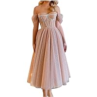 2021 Womens Polka Dot Wedding Dresses Long Sleeve Lace Bridal Gowns Boho Sheer Mesh Evening Formal Gowns Cocktail Party Maxi Dress Pink