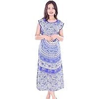 Indian 100% Cotton Women Evening Maxi Long Dress Sleeveless Regular Size Mandala Print Purple Color
