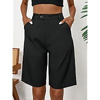 Shorts for Women Shorts Women's Shorts Slant Pocket Bermuda Shorts Shorts (Color : Black, Size : Medium)