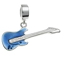 Queenberry Sterling Silver Blue Guitar European Style Dangle Bead Charm