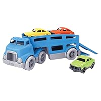 Car Carrier, Blue - Pretend Play, Motor Skills, Kids Toy Vehicle. No BPA, phthalates, PVC. Dishwasher Safe, Recycled Plastic, Made in USA (4 Piece Set)