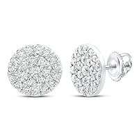 The Diamond Deal 14kt White Gold Womens Round Diamond Flower Cluster Earrings 1-1/2 Cttw