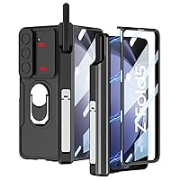 DOOTOO for Samsung Galaxy Z Fold 5 Case Magnetic Hinge Coverage Protection [Fold 5 Edition S Pen Holder] Ring Kickstand, Slide Camera Cover, Front Screen Protector Full Body Case (Black)