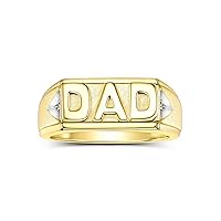 Rylos Yellow Gold Plated Silver Classic Designer DAD Ring, embellished with Diamonds. Explore our exclusive collection of Men's Silver Rings, available in sizes 6-13.