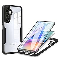 Aikukiki Case for Galaxy A15 5G,Slim Full-Body Rugged Stylish Protective Clear Colorful Back Hybrid 3-in-1 Case with Built-in Screen Protector Phone Case for Samsung Galaxy A15 5G (Black)