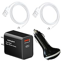 UpBright 18W USB AC Adapter + Car Charger Compatible with Apple iPad Air A1474 MD785LL/A MD785LL/B MD786LL/A MD788LL/A MD788LL/B MD789LL/B Beats A1680 ML4M2LL/A Pill+ Dre Pill Wireless Speaker Tablet