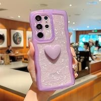 Cute Love Heart Wave Case for Samsung S23 S22 Ultra S21 Plus S20 FE Dreamy Shell Pattern Curly Wavy Edge Clear Soft Cover,Purple,for Samsung S22