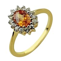 Spessartite Garnet Oval Shape 7X5MM Natural Earth Mined Gemstone 925 Sterling Silver Ring Unique Jewelry (Yellow Gold Plated) for Women & Men