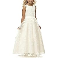 Fancy Lace Flower Girl Dress A line Wedding Pageant with Belt 2-12 Year Old