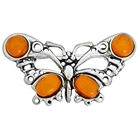 Sterling Silver Baltic Amber Butterfly Brooch Pin for Women Antiqued Finish Approx. 1 3/16 inch Wide