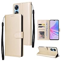 Wallet Case Compatible with Oppo A58/A78 Flip Case, Premium PU Leather Wallet Case [Wrist Strap] Flip Folio with ID & Credit Card Pockets (Color : Gold)