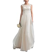 SABridal Womens A Line Lace Wedding Dress Simple Long Chiffon Bridal Gown