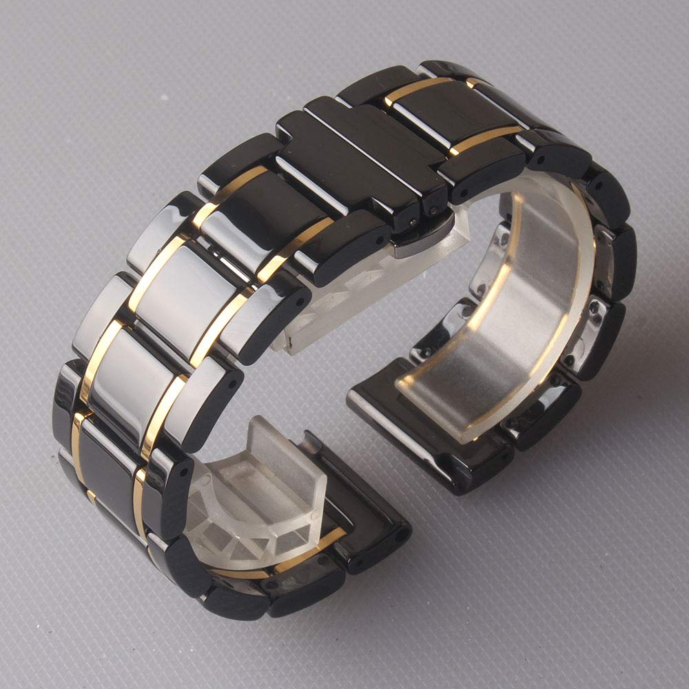 Watchbands Ceramic White with Gold for Samsung Smart Wrist Watches Gear Galaxy 20mm 21mm 22mm 23mm 24mm Accessories