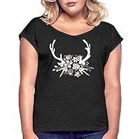 Spring Deer Antlers Women's Roll Cuff T-Shirt