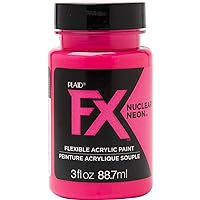 PlaidFX Neon Flexible Acrylic Paint Ideal for Pliable Surfaces and Cosplay Costumes, Non-Cracking or Peeling, No-Tack, Durable, 3 oz, Killer Pink