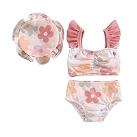 Toddler Baby Girl Swimsuits Sleeveless Floral Print Bikini Sets Summer Beach 3 Piece Bathing Suit