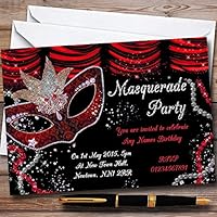 Red & Black Mask Masquerade Ball Personalized Party Invitations