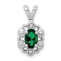 925 Sterling Silver Polished Open back Created Emerald and Diamond Pendant Necklace Measures 15x9mm Wide Jewelry Gifts for Women