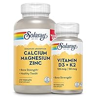SOLARAY Calcium Magnesium Zinc 275ct and Vitamin D3 + K2 120ct | Bone, Heart & Immune Health Supplement Bundle