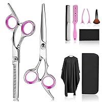 Hair Cutting Scissors Thinning Shears- Fcysy Professional Barber Sharp Hair Scissors Hairdressing Shears Kit with Haircut Accessories in Leather Case for Cutting Styling Hair for Women Men Pet