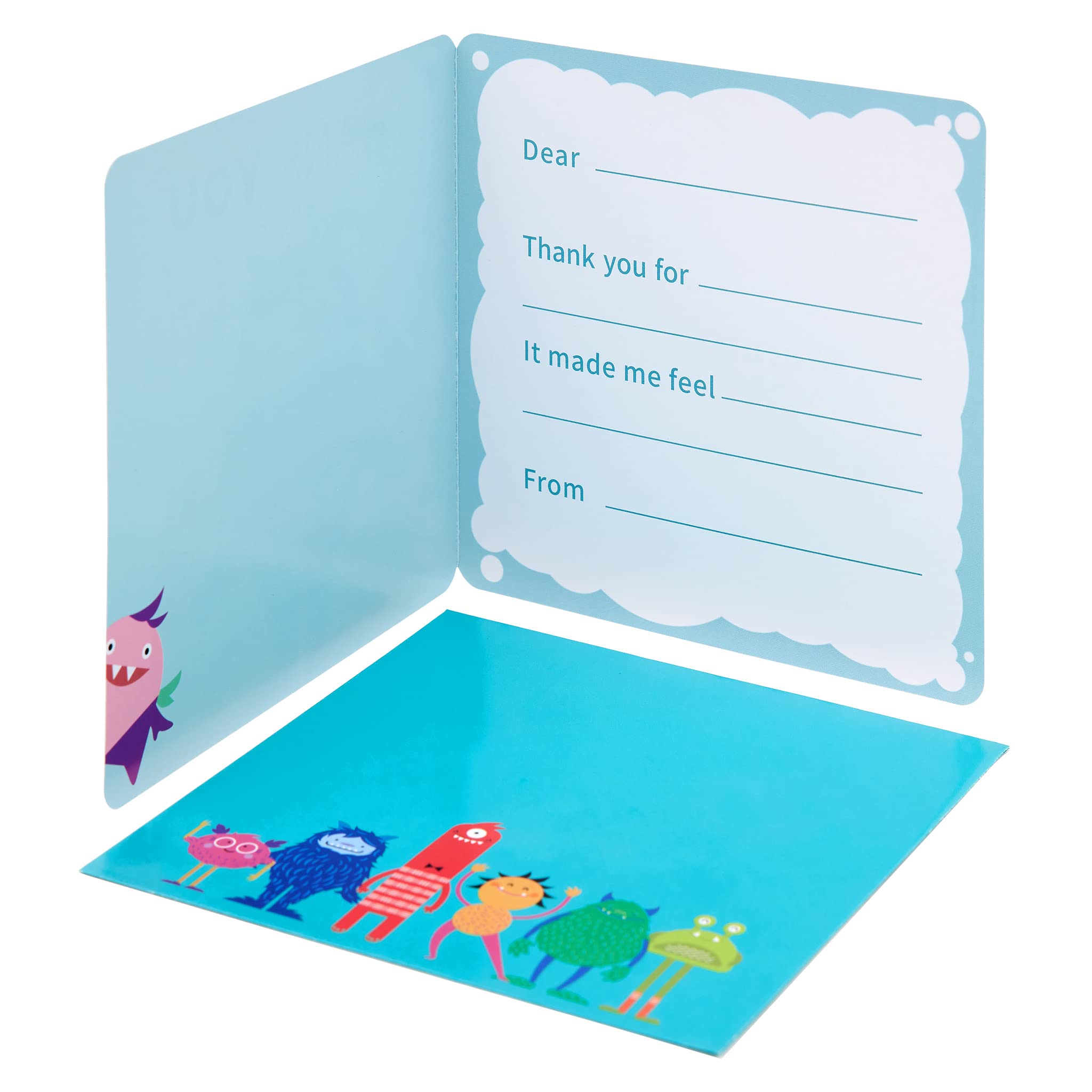 Manners&Co. Kids’ Thank You Cards, Adorable Notes of Gratitude, Thoughtful Fill-In-The-Blank Prompts, Mannered Monsters, 30 Cards & Envelopes