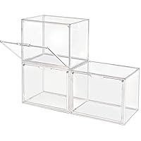 Clear Stackable Plastic Storage Bins with Magnetic Lid, Dustproof Book & Cosmetic Display Cases, Large Figures Collectibles Showcase, Shoe Box, Protection Organizer (Transparent - 3 Pack)