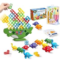 Children’s Educational Stack Attack Game and Dinosaur Stack Attack Building Blocks Balance Challenge Set - Family Interactive Creative Learning Paradise