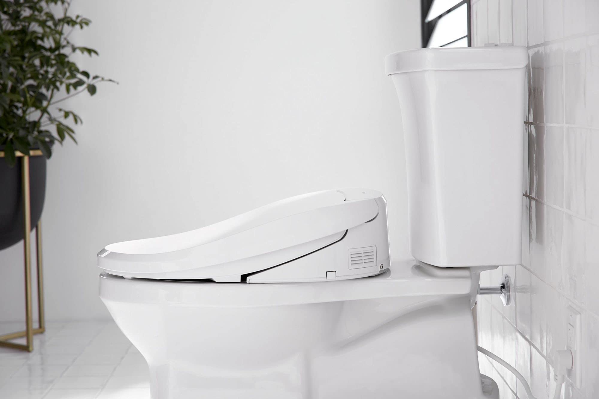 KOHLER K-8298-CR-0 C3 455 Elongated Heated Bidet Toilet Seat, White with Remote Control, Quiet-Close Lid, Automatic Deodorization, Self-Cleaning Wand, Adjustable Water Pressure and Nightlight