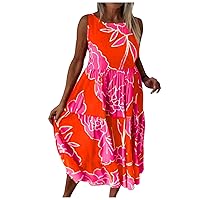 XJYIOEWT Church Dresses for Women 2024,Women Casual Dresses 2024 Fashion Pattern Print Loose Party Dress Summer Elegant