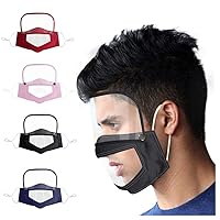 New 4PC Facemask with Clear Window Visible Expression for The Deaf and Hard of Hearing Cotton Mouth Scarf (Adults, with Eyes Shield)