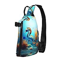 Polyester Fiber Waterproof Waist Bag -Backpack 4 Pocket Compartments Ideal for Outdoor Activities Seabed coral seahorse