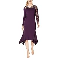 I-N-C Womens Floral Lace Inset Sweater Dress, Purple, Small