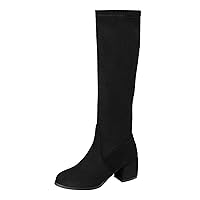 BIGTREE Womens Knee High Boots Block Heel Elegant Winter Lined Suede Tall Boots with Zipper