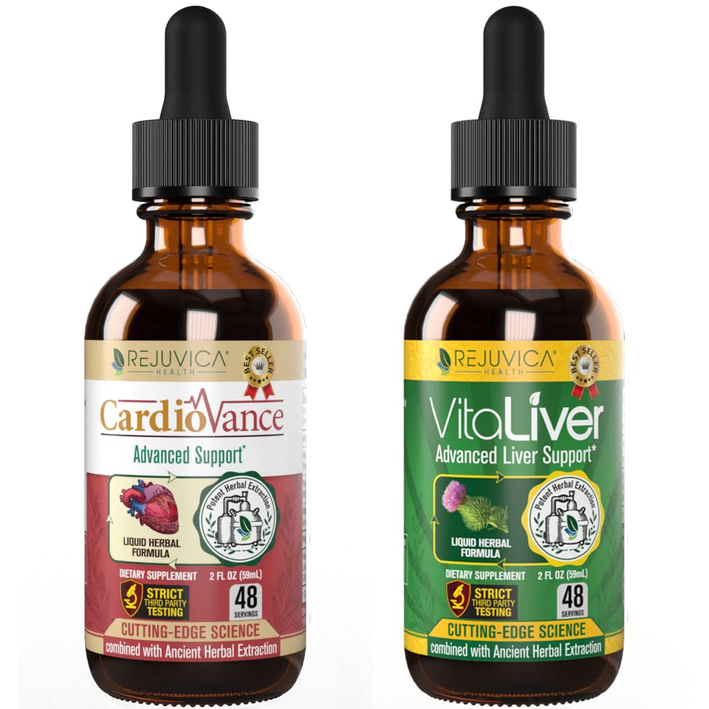 CardioVance + VitaLiver - Support Heart + Liver Health- Liquid Delivery for Better Absorption - Arjuna, Milk Thistle, Olive Leaf, Dandelion, Garlic & More!