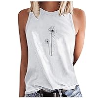 Warehouse Sale Clearance High Neck Tank Tops for Women, Dandelion Print Graphic Tee Shirt Cute Casual Dressy Sleeveless Camisole Summer Blouses Blusas Blancas Elegantes