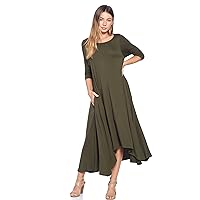 Solid 3/4 Sleeve Pocket Loose Maxi Dress (S-3X) - Made in USA