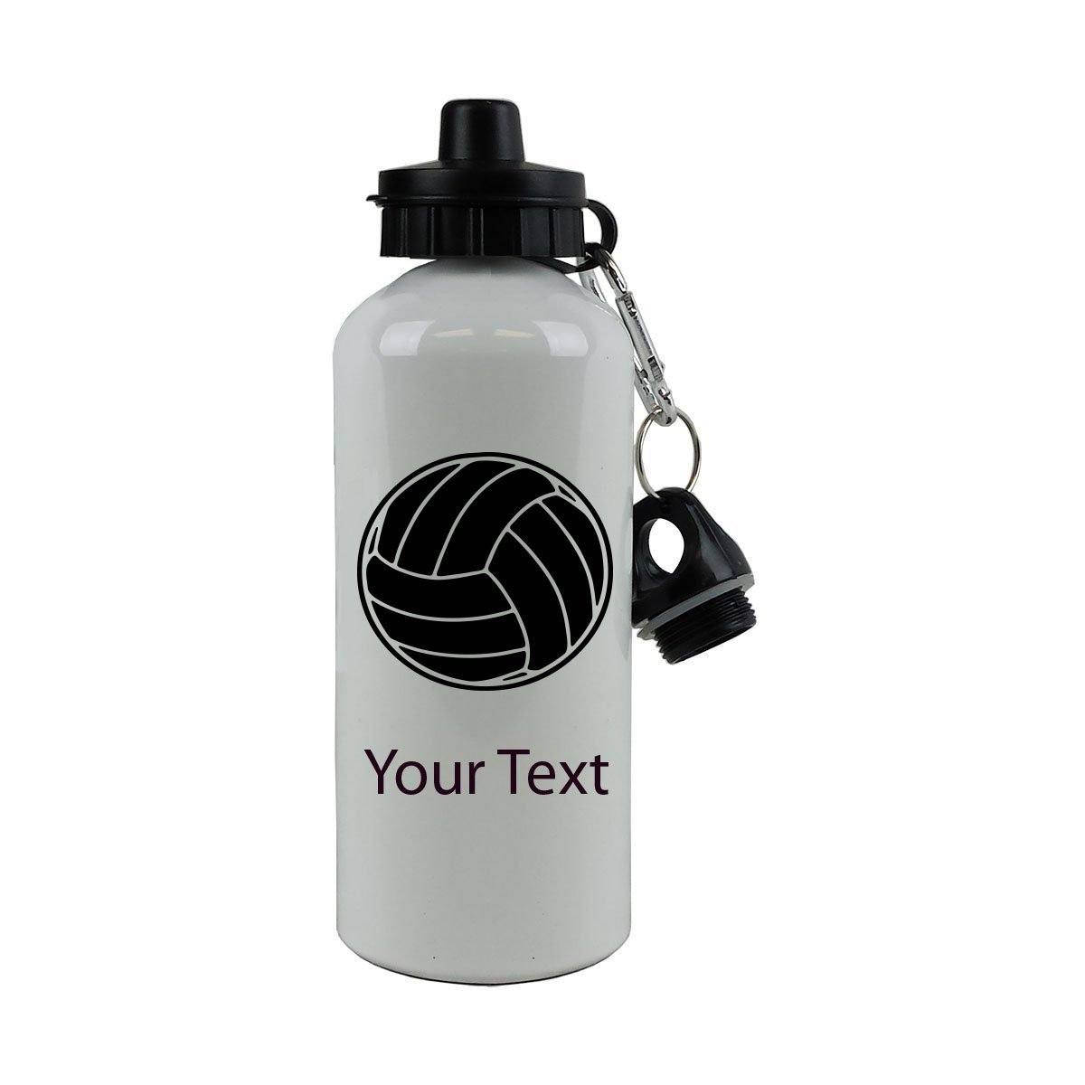 Personalized Custom Volleyball Aluminum White 20 Ounce 600ML Sport Water Bottle, 2 Lids, Customizable