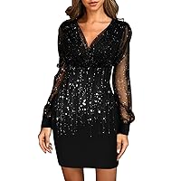 Fashion Ladies Loose V-Neck Foil Stamping Long Sleeves Gradient Print Cover Hip Dress