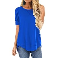 Summer Tops for Women Short Sleeve Side Split Casual Loose Tunic Top