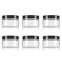 Clear PET Plastic (BPA Free) Refillable 8 Oz / 250ml Empty Cosmetic Containers Cases with Black Lid for Cream Lotion Bottle All Purpose Portable Household Containers (6 pack)