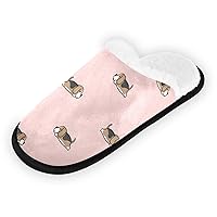 Cute Dog Fuzzy House Slippers for Women Men House Shoes Comfort Memory Foam Slippers with Soft Lining Non-slip Sole for Hotel Outdoor Indoor