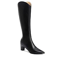 LEHOOR Women Mid Chunky Heel Western Boots Knee High Cowgirl Pointed Toe Wingtip Back Zipper Matte Leather Fashion Comfortable 4-15 M US