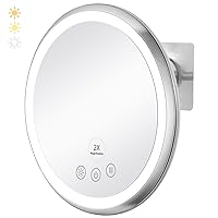 KEDSUM Upgrade 2X Heated Shower Mirror with Light, 3 Color Dimmable Shower Mirror Fogless for Shaving, No-Tools Wall Mounted, 360° Swivel, Waterproof, Rechargeable Real Glass Shaving Mirror
